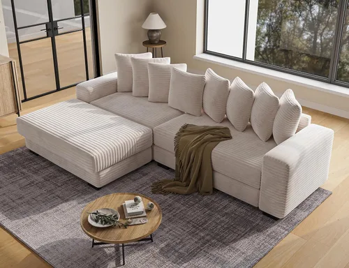 Vista 8 de ohllob Sofá Seccional Modular de 110", Sofá en Forma de L con Chaise Lounge, Sofá Nube de Pana Esponjosa con Asiento Profundo para Sala de Estar