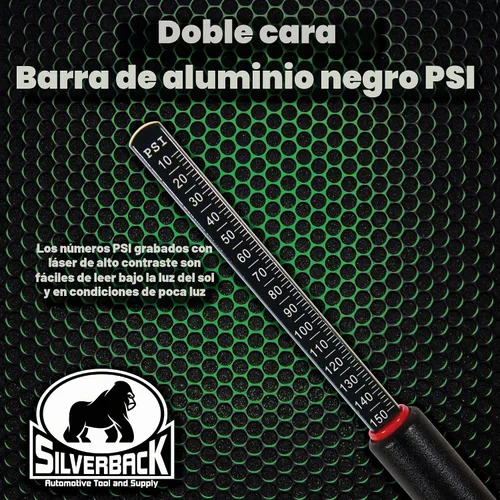Vista 3 de Silverback Automotive - Medidor de presión de neumáticos de doble pie profesional para camión, acabado texturizado con recubrimiento en polvo negro