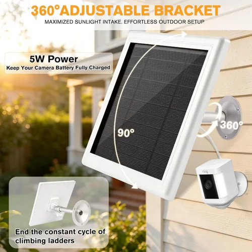 Vista 6 de Panel solar para cámara de anillo, cargador solar de 5 W compatible con Ring Stick Up Cam Plus/Pro y Spotlight Cam serie de baterías, incluye