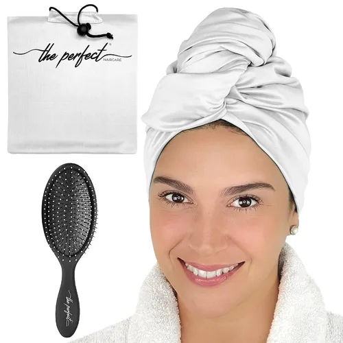 Vista 10 de Toalla de microfibra para el cabello con cepillo desenredante húmedo y seco, turbante de secado rápido antiencrespamiento para cabello rizado