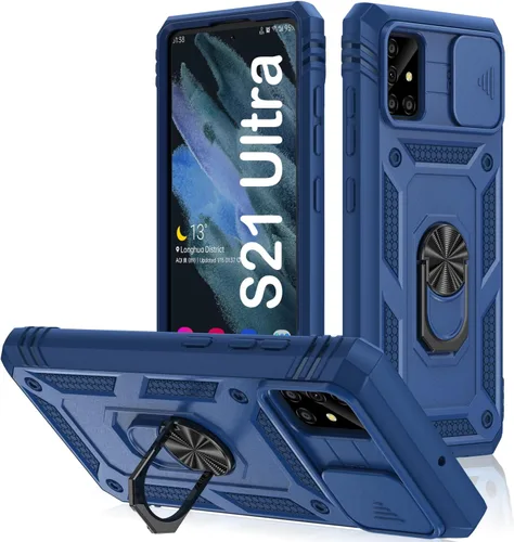 Vista 166 de PASNEW Funda militar para iPhone 13 Pro Max, cubierta de cámara deslizante y soporte de anillo de metal de 360°, carcasa rígida multicapa resistente