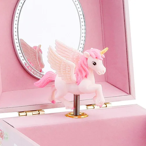 Vista 4 de RR ROUND RICH DESIGN Kids Musical Jewelry Box for Girls with Drawer and Jewelry Set with Mysterious Unicorn - Over the Waves Tune Pink