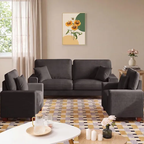 Vista 22 de DOPEDIO Sofá biplaza moderno para sala de estar, sillón reclinable de chenilla, funda extraíble, cojines de resorte, marco de madera maciza, fácil