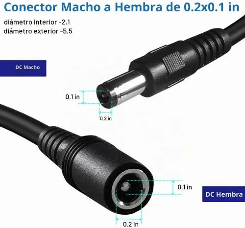 Vista 4 de SIOCEN Paquete de 2 cables de extensión CC de 3 pies de 0.217 in x 0.083 in macho a hembra, cable de alimentación para CCTV, vigilancia de Negro