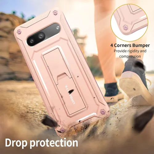 Vista 4 de URBANITE Funda protectora resistente a prueba de golpes para Google Pixel 7, de grado militar, con protector de pantalla y soporte (rosa)