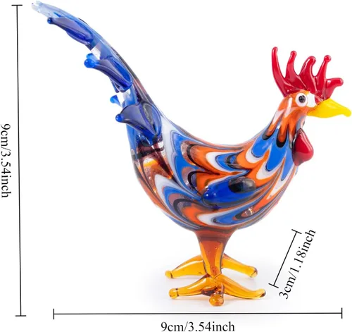Vista 4 de Mini figuras de gallo de pollo de vidrio soplado, hechas a mano, pequeño compañero lindo coleccionable para adorno de escritorio (azul oscuro)