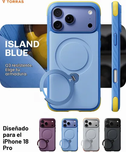 Vista 7 de TORRAS Funda Q3 Rugged para iPhone 18 Pro 360 con soporte magnético, apto Isla azul