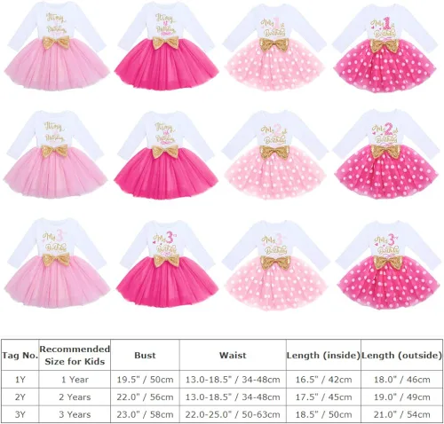 Vista 7 de ODASDO Vestidos de princesa de manga larga tutú de tul con lazo y lazo para niñas pequeñas