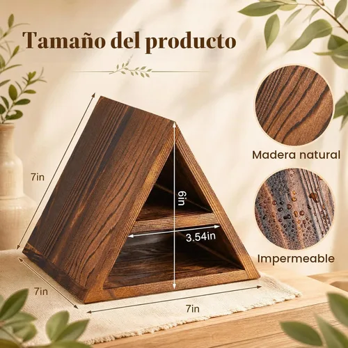 Vista 2 de Menkxi Soporte triangular de madera para libros de 7 x 7 x 6 pulgadas, color oscuro, madera de pino