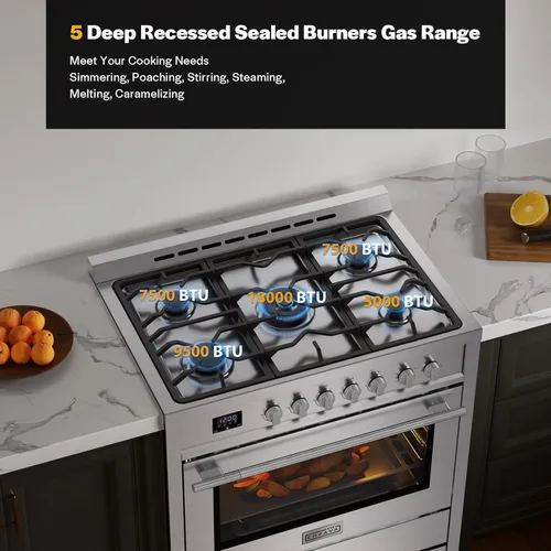 Vista 16 de Empava Gama de gas profesional de 36 ″ con quemador eléctrico de triple anillo de 18K BTU