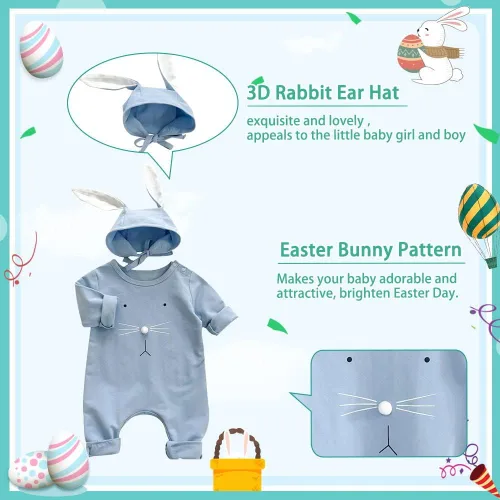 Vista 4 de AIKSIWAI Trajes de Pascua para bebés y niñas con gorro de conejo