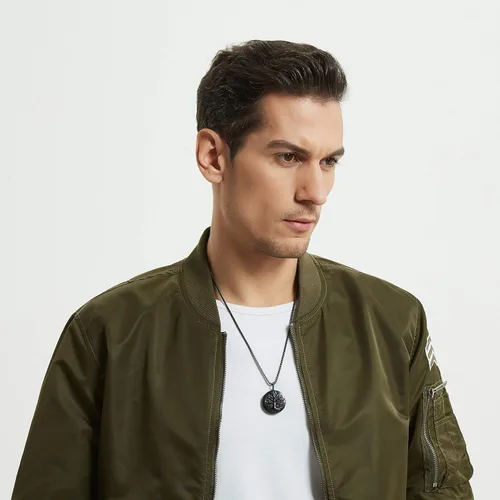 Vista 17 de COAI Collar de obsidiana negra con árbol de la vida para hombre