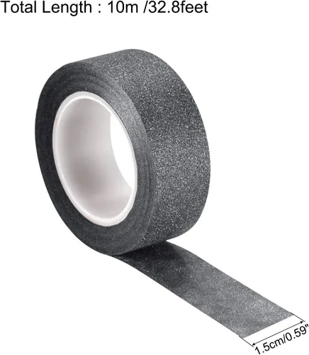 Vista 2 de MECCANIXITY Cinta de purpurina de 0.6 pulgadas x 32.8 pies, cinta adhesiva decorativa para manualidades, 0.6 in x 32.8 ft, color negro para álbumes
