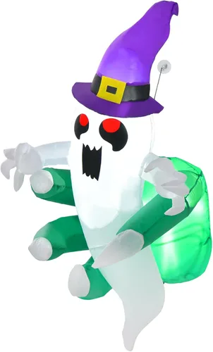 Vista 9 de Tangkula Fantasma inflable de Halloween de 3.6 pies que estalló de la ventana, fantasma espeluznante de ventana colgante con luces LED, decoración