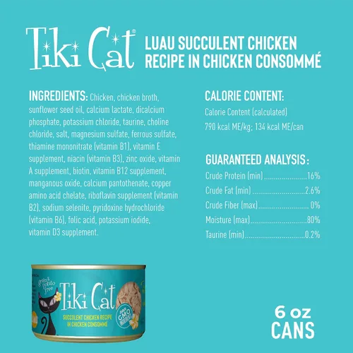Vista 4 de Tiki Cat Luau - Comida húmeda sin granos, baja en carbohidratos, con aves de corral o peces en consomé para gatos adultos y gatitos., Chicken