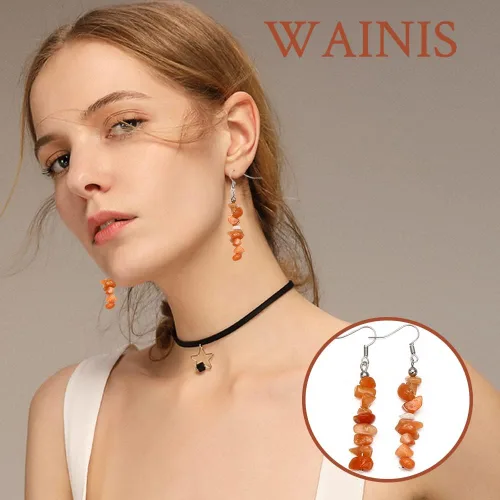 Vista 3 de WAINIS Juego de 8 pares de aretes colgantes de piedra natural para mujer, coloridos cristales colgantes de gancho, aretes de gota de chakras
