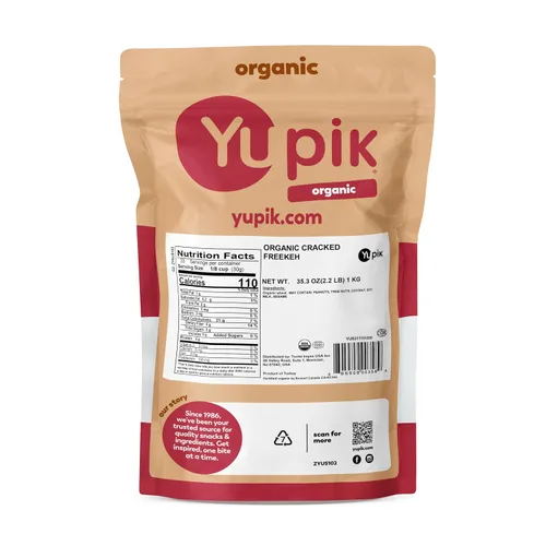 Vista 2 de Yupik Freekeh orgánico agrietado, 2.2 libras, sin OMG, vegano, grano entero antiguo, fuente de proteína y fibra, textura masticable de nuez