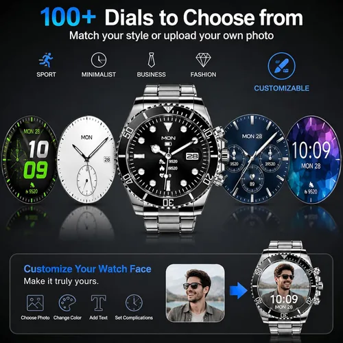 Vista 6 de findtime Reloj inteligente para teléfonos Android, contestar hacer llamadas, recordatorio de SMS, reloj inteligente compatible con iPhone