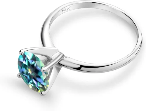 Vista 2 de Gem Stone King Anillo de compromiso con solitario para mujer con topacio místico azul milenio redondo de 2.00 qt en oro blanco de 14 quilates