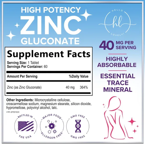Vista 2 de Suplementos de zinc de 40 mg – Apoyo inmunológico de alta potencia y suplemento antioxidante – El mejor suplemento de zinc para la salud de la piel