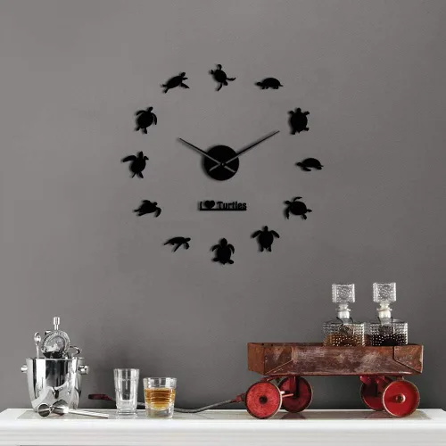 Vista 3 de The Geeky Days I Love Turtles DIY Sticker Wall Art - Reloj de pared gigante decorativo, silueta de tortugas marinas, decoración de playa, animales