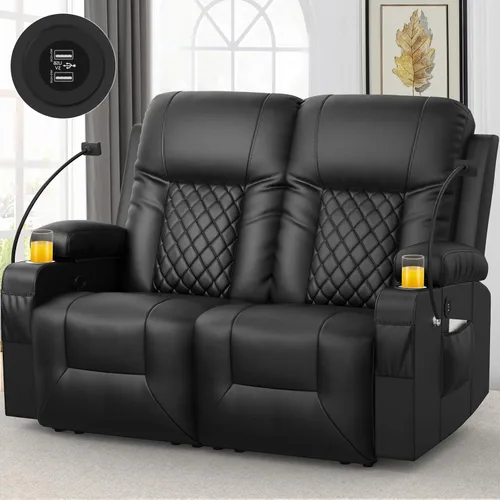 Vista 20 de Furnimat Juego de sofá reclinable con 2+1 piezas para sala de estar, sofá reclinable de 2 plazas en cuero, 1 silla reclinable con asiento de sofá