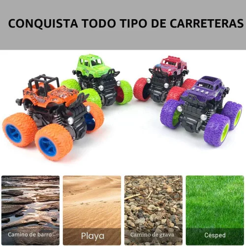 Vista 6 de Monster Trucks para niños, paquete de 4 vehículos de tracción para niños pequeños, rotación de 360°, 4 ruedas, autos de fricción duraderos, juguetes