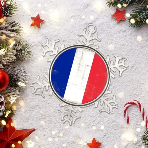 Vista 4 de Adornos de copo de nieve con la bandera nacional de Francia, adornos de árbol de Navidad de Francia, recuerdo de la ciudad del país, adornos