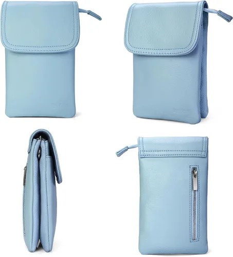 Vista 5 de befen Bolso cruzado pequeño de cuero genuino para teléfono celular para mujer, con cremallera plateada