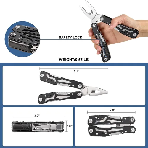 Vista 3 de Mini alicates multiherramienta 25 en 1 para exteriores, equipo EDC portátil con bloqueo de seguridad, funda de nailon, utilidad todo en uno
