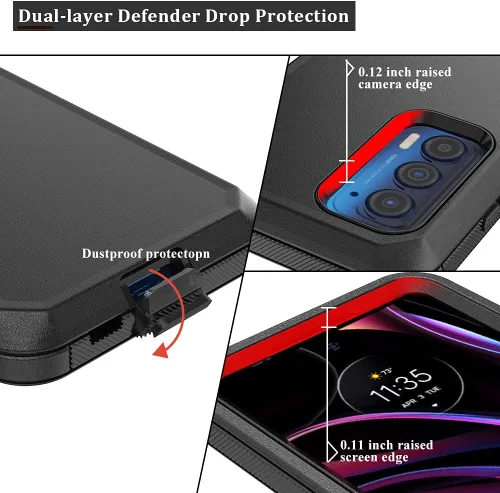 Vista 4 de Funda compatible con Motorola Edge 2021/Edge 5G UW 2021, resistente, a prueba de golpes, protección de cuerpo completo, con funda de clip para Negro