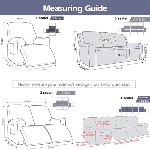 Vista 2 de Konsilsa Fundas para sofá reclinable de 1/2/3/4 plazas, funda elástica para sillón reclinable Lazy Boy, protector de sofá reclinable, funda
