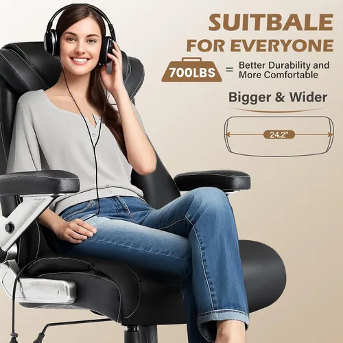 Vista 8 de Silla de oficina grande y alta de 700 libras, silla de oficina ergonómica de tela ejecutiva resistente con brazos abatibles 5D y soporte lumbar