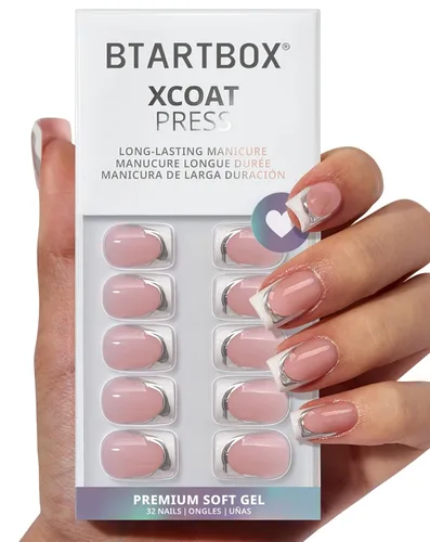 Vista 30 de BTArtbox - Uñas a presión, color crema de vainilla, cuadrado corto, melocotón degradado, 32 unidades 2+ Weeks Wear, Salon-Quality Natural Nails