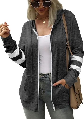 Vista 3 de Bofell Sudaderas con capucha de manga larga con cremallera y bolsillo para mujer
