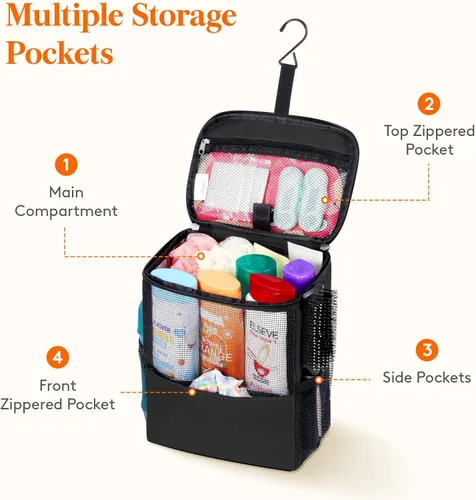Vista 4 de Lifewit Bolsa Organizadora de Ducha de Malla Portátil Artículos Esenciales para Dormitorio Universitario Canasta Tote Organizadora para Baño