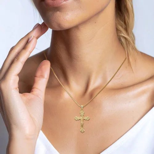 Vista 9 de IceCarats Collar con colgante de cruz sagrada de Señor Jesucristo de oro amarillo macizo de 14 quilates