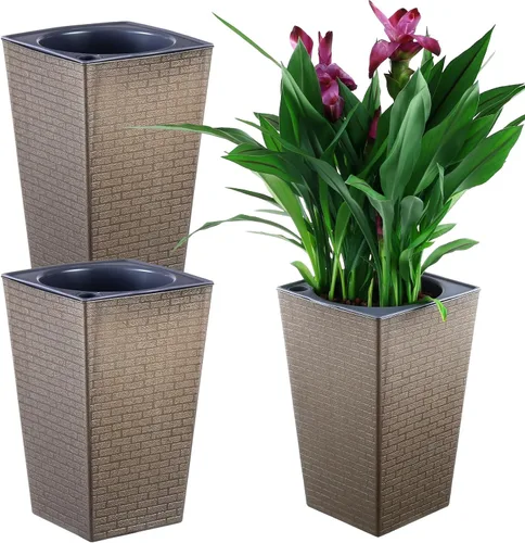 Vista 11 de Paquete de 2 macetas de riego automático de 10.7" x 6.9" para plantas de interior, macetas violetas de riego automático, macetas de flores