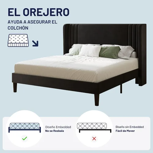 Vista 9 de Allewie Marco de Cama de Plataforma de Terciopelo Tamaño Completo con Cabecera Acolchada Vertical con Respaldo Alto, Fácil Montaje, Almacenamiento