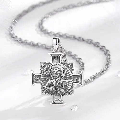 Vista 43 de Vito Collar de plata de ley 925 para mujeres y hombres, San Benito, crucifijo, Caravaca, San Cristóbal, San Judas, medalla patronal, amuleto