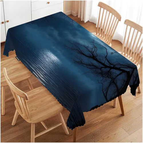 Vista 17 de Swono Mantel rectangular de Halloween de 52 x 70 pulgadas, diseño de araña negra de terror en telaraña, luna, resistente para mesas rectangulares