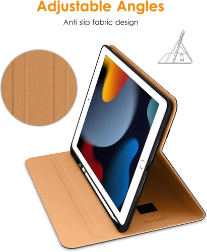 Vista 3 de DTTO Funda para iPad de 9ª/8ª/7ª Generación de 10.2 Pulgadas 2021/2020/2019, Funda de Soporte Folio Empresarial de Cuero Premium con Soporte