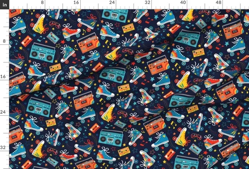 Vista 2 de Spoonflower Fabric Retro Rainbow Musical Notes on Chiffon Fat Quarter Roller Skates Skating Cassette Use for Sewing Fashion Apparel Dresses