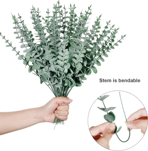 Vista 3 de Canlierr 100 tallos de eucalipto, hojas de eucalipto artificiales, decoración de ramas verdes para centros de mesa de boda, ramo de flores, casa