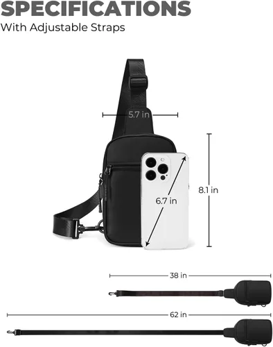 Vista 6 de CHOLISS Bolso bandolera pequeño para mujeres y hombres, bolsos cruzados, cangureras de moda con correa extendida, A01 Negro (Nylon), Bolso bandolera
