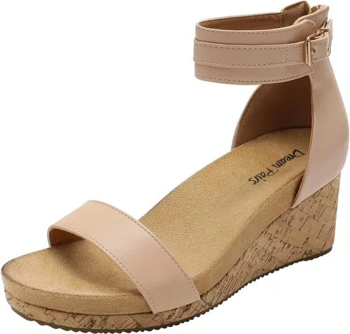 Vista 13 de Dream Pairs Sandalias de plataforma, con cuña y correa al tobillo, con hebilla y punta abierta, para mujer Negro