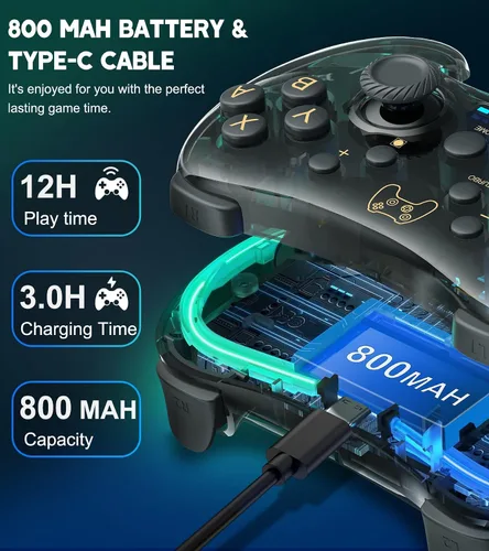 Vista 7 de Switch Controller Compatible with Nintendo SwitchLiteOLED & PCAndroidIOS, Switch Pro Controller With RGB Breathing LED, Switch Controllers Remote