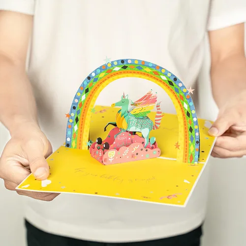 Vista 6 de WRAPAHOLIC Tarjeta de cumpleaños emergente en 3D, unicornio arcoíris, 5.9 x 7.9 pulgadas