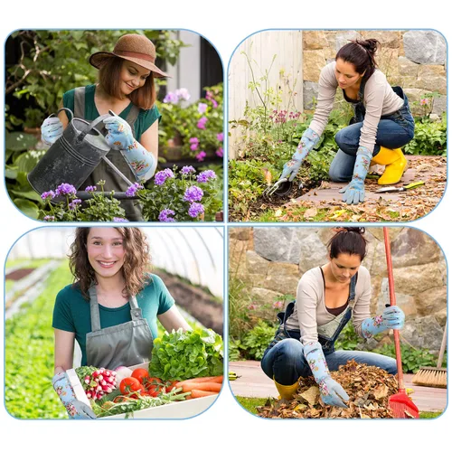 Vista 4 de WANCHI Guantes de jardín de manga extendida para mujer, guantes de jardinería de agarre suave, ligeros y cómodos para plantar, paisajismo y tareas