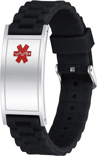 Vista 24 de LinnaLove Pulsera de alerta médica personalizada para hombres y mujeres, pulseras deportivas de acero inoxidable para identificación médica